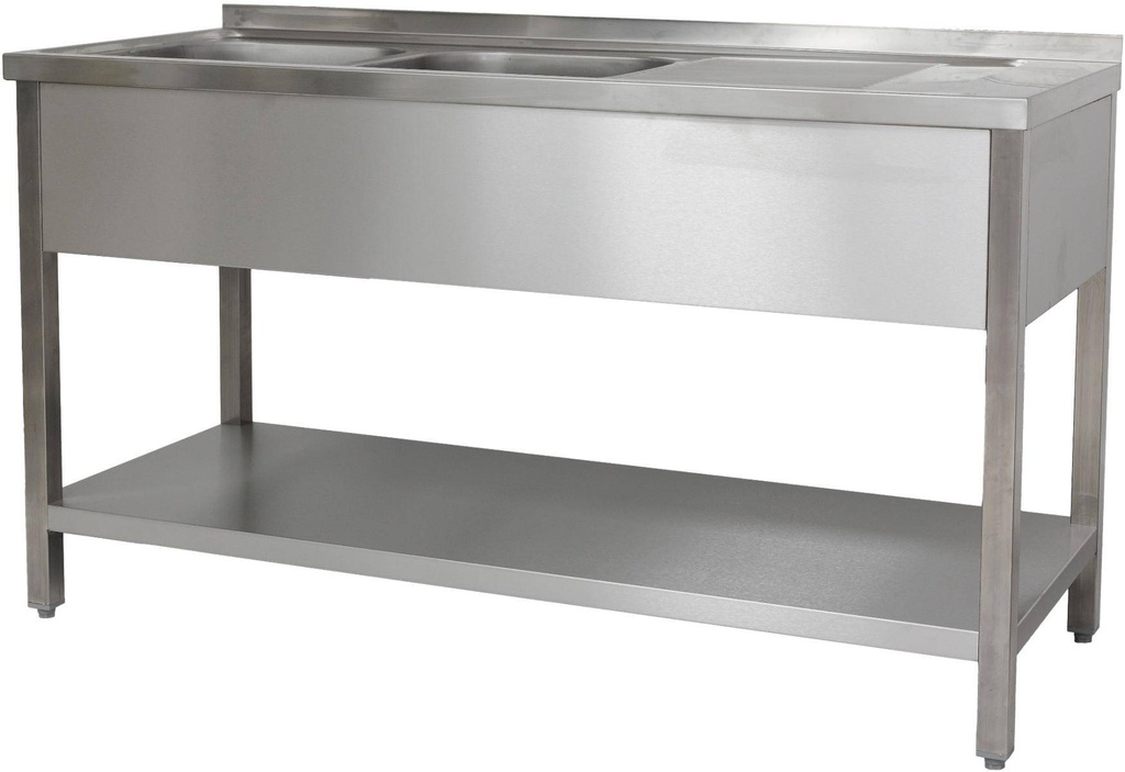 Spültisch 1900 x 700 x 850 mm 2 Becken links, mit Grundboden  700 mm Tiefe