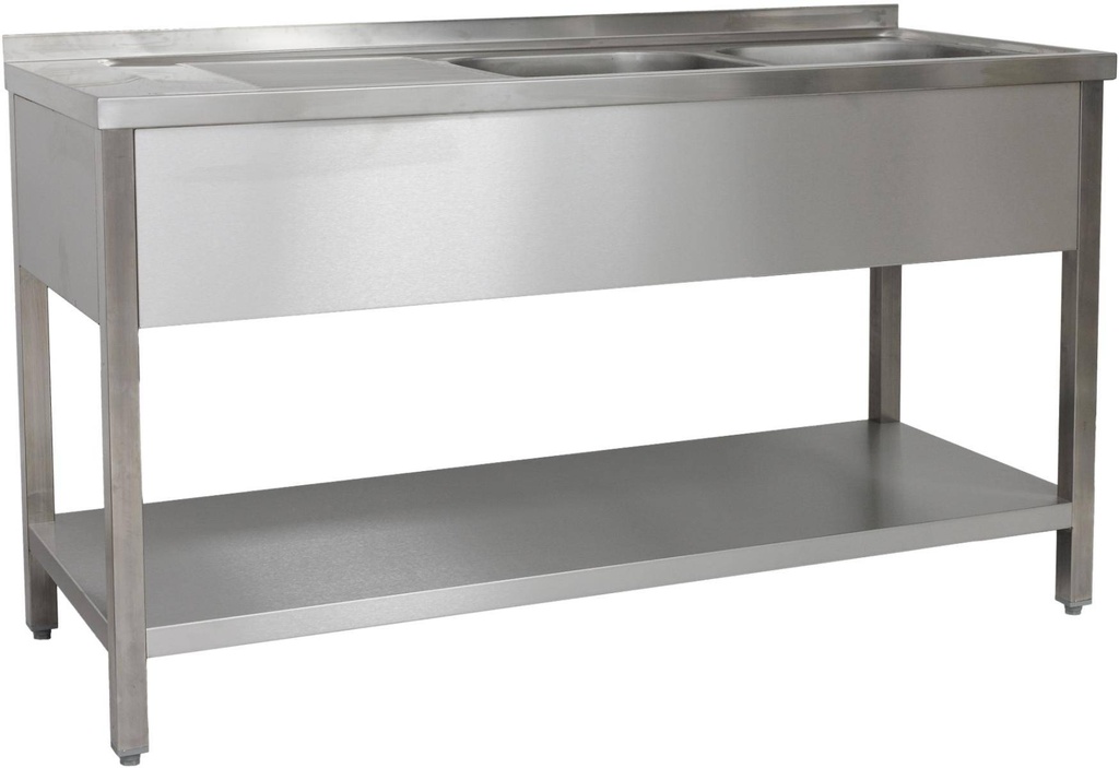 Spültisch 1900 x 700 x 850 mm 2 Becken rechts, mit Grundboden  700 mm Tiefe