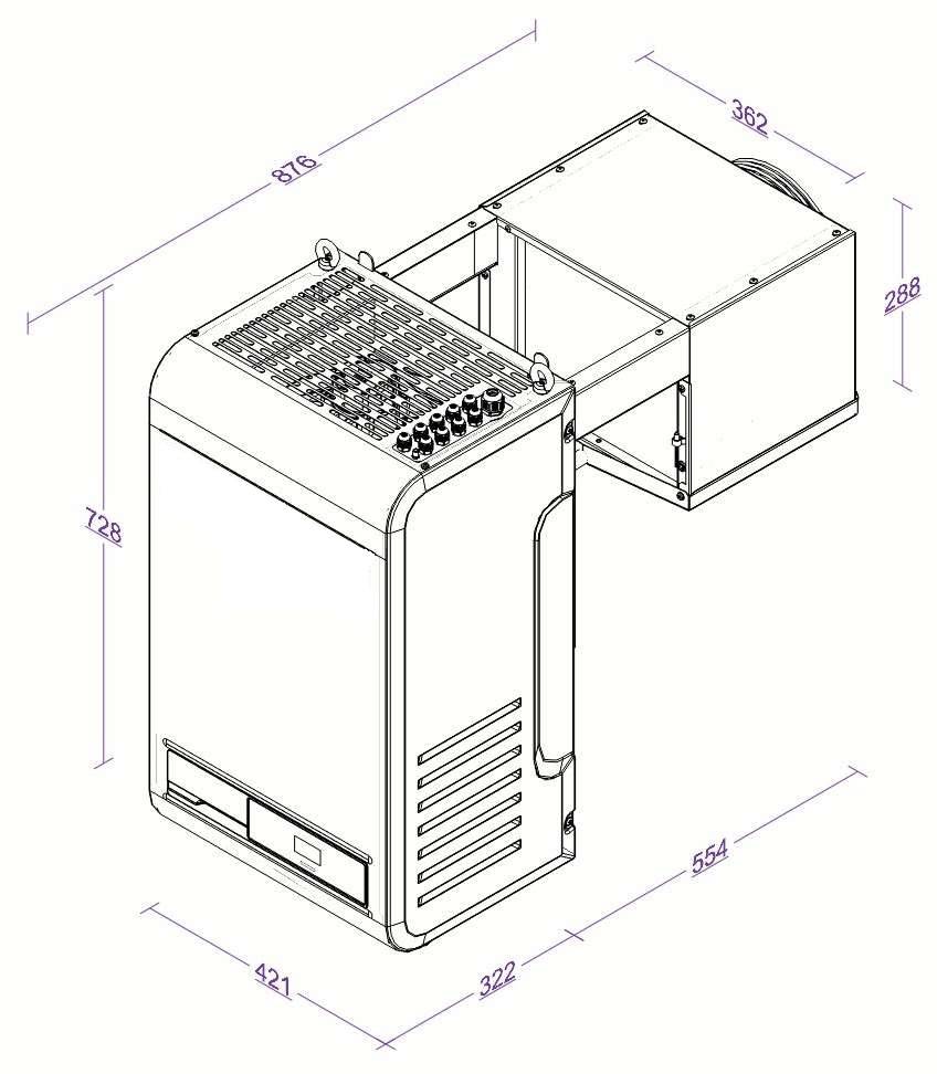 Kühlaggregate Huckepack 9 mit Anbindung, 421 x 876 x 728 mm, weiß