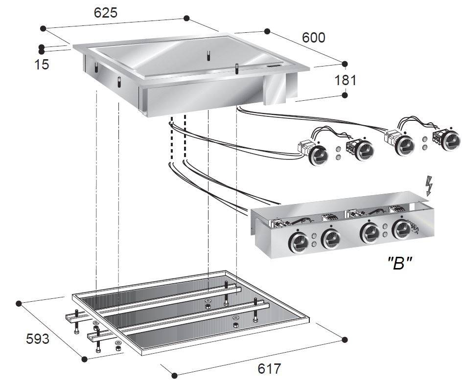 Elektro Grillplatte aus Edelstahl, 625 x 600 x 181 mm