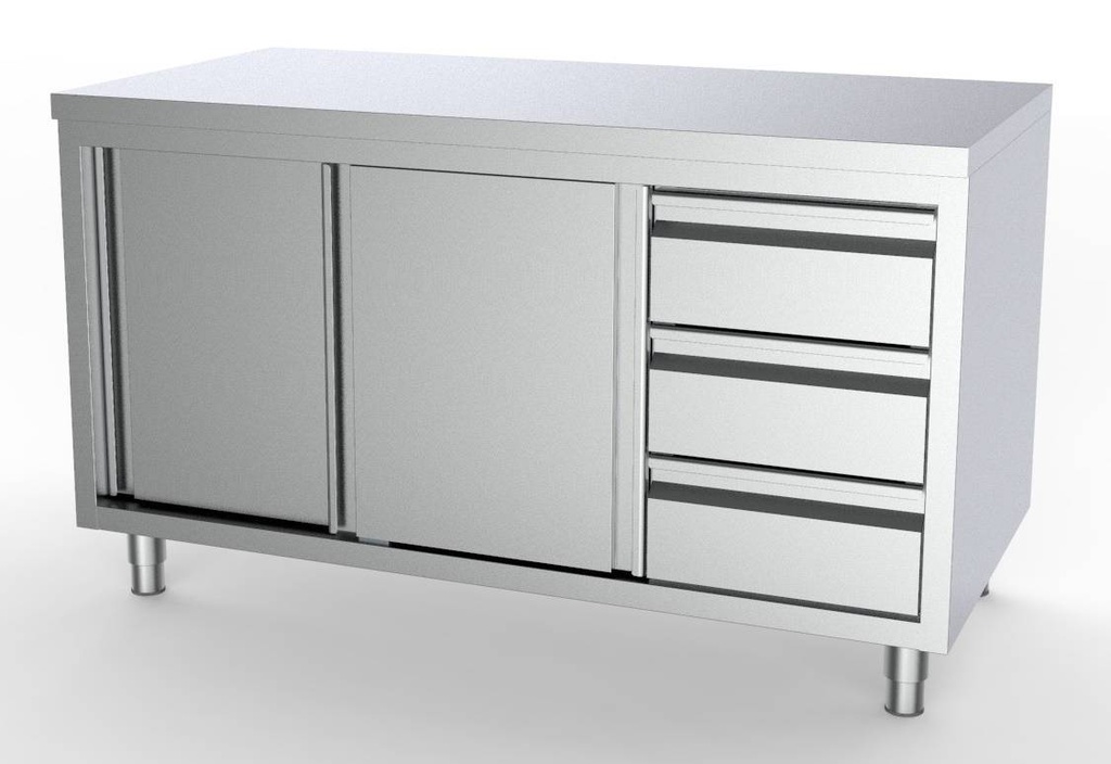 700 Arbeitstisch rechts aus Edelstahl, 1600 x 700 x 850 mm