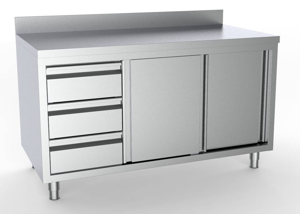 700 Arbeitstisch links mit Aufkantung aus Edelstahl, 1600 x 700 x 850 mm