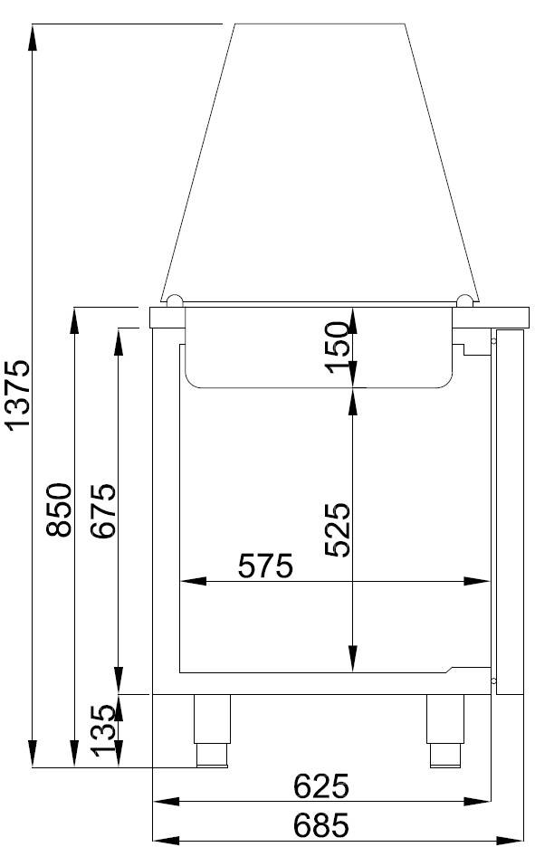 Saladette 3 Türen aus Edelstahl, 4 x 1/1 GN, 1865 x 700 x 850 mm