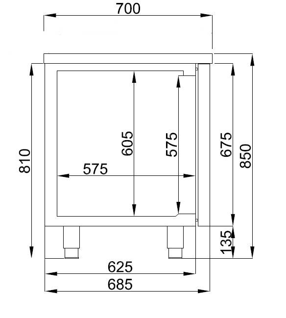 700 Kühltisch 4 Türen aus Edelstahl, 2330 x 700 x 850 mm