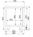 700 Kühltisch 4 Türen aus Edelstahl, 2330 x 700 x 850 mm