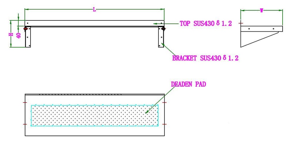 300 Wandborde 1000 aus Edelstahl, 1000 x 300 x 190 mm