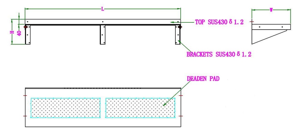 300 Wandborde 1400 aus Edelstahl, 1400 x 300 x 190 mm