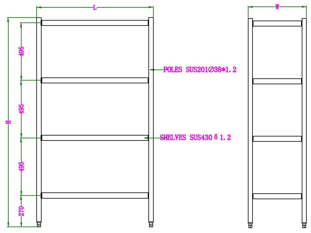 Wandbretter 4 Levels Selbstmontage, 1200 x 500 x 1800 mm