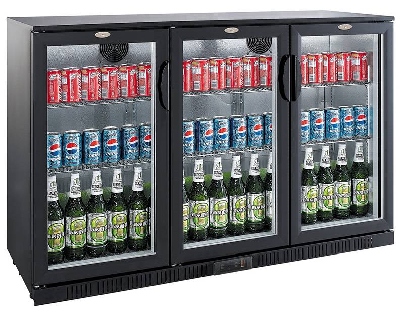 Barkühler 3 Türen, 1350 x 520 x 900 mm, 330 L, schwarz