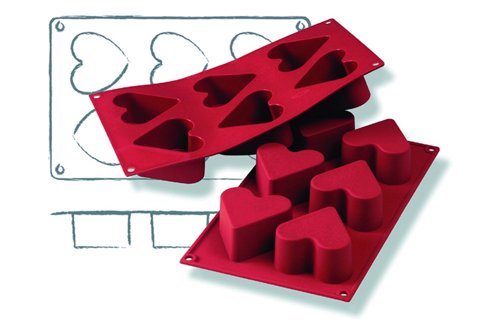 Backformen aus Silikon, 300 x 175 mm, Herz, 6-er