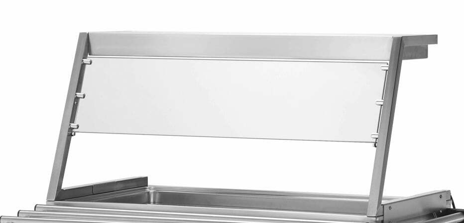 Aufsatz mit Beleuchtung und Hustenschutz für Bain-Marie Wagen PROFI 3x GN 1/1 mit Trockenheizung / abnehmbarer Wanne