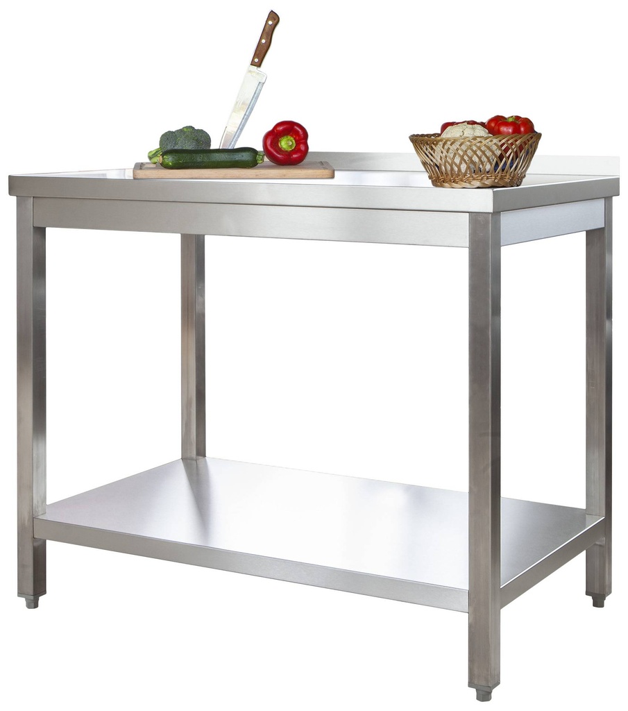 Edelstahl Arbeitstisch Profi 600 x 600 mm - mit Grundboden und Aufkantung