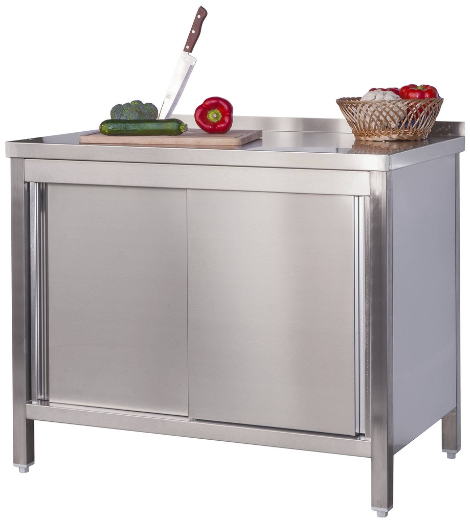 Edelstahl Arbeitsschrank Profi mit Schiebetüren und Aufkantung - 1500 x 700 mm
