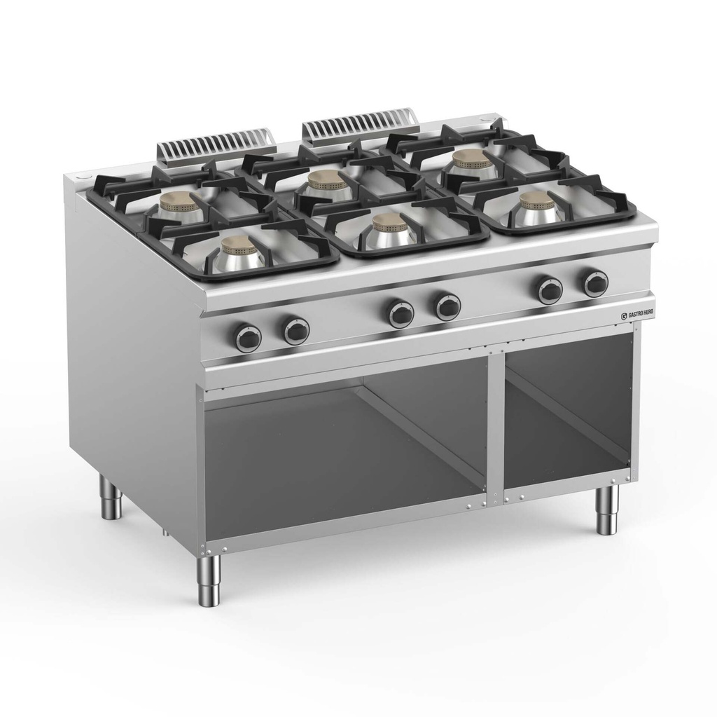 Gasherd  Serie 900 - 120/90 mit offenem Unterbau - 6 Kochstellen - 54 kW