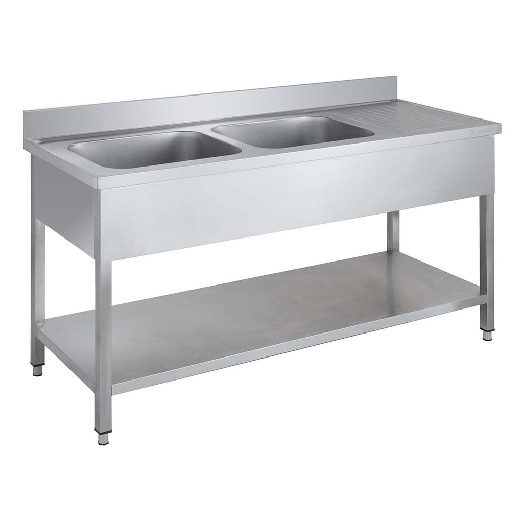 Spültisch Basic 16x6 mit 2 Becken links, Aufkantung und Grundboden