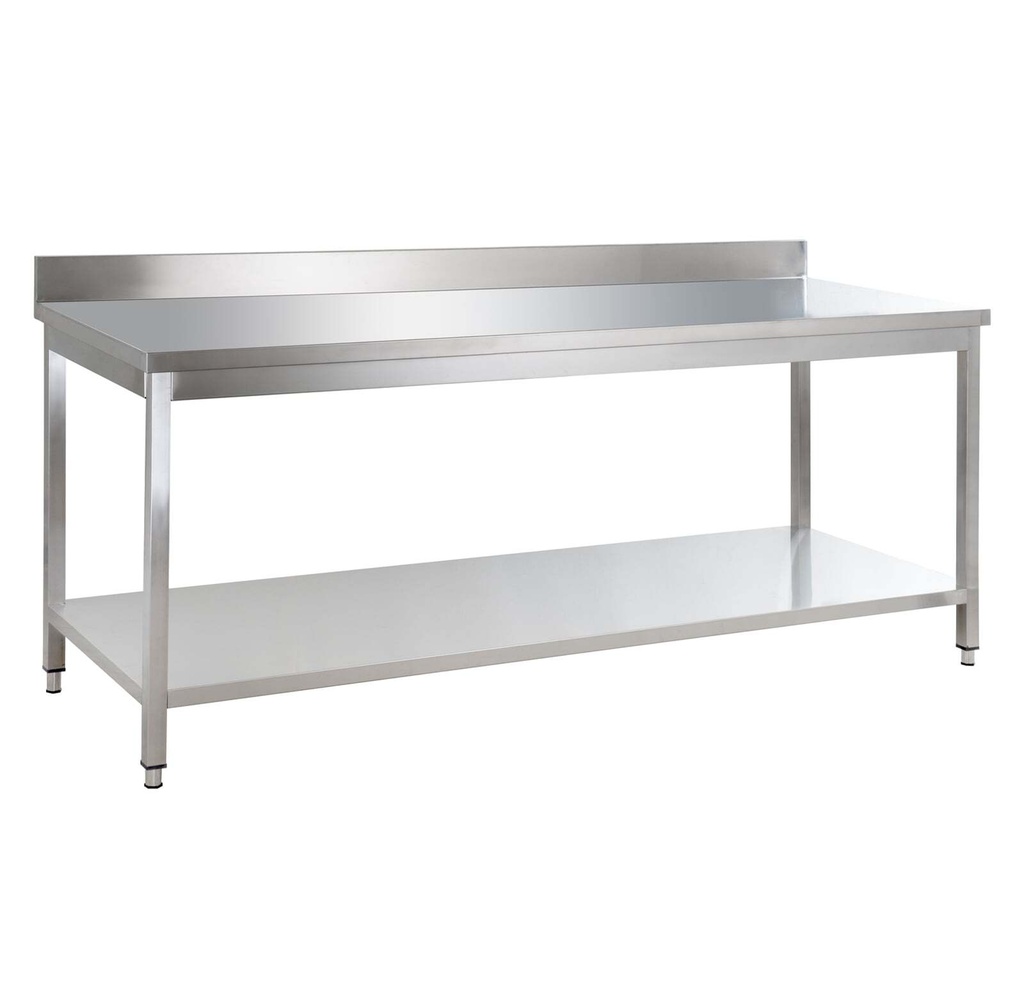 Edelstahl Arbeitstisch Basic 20x6 mit Grundboden und Aufkantung, zur Selbstmontage