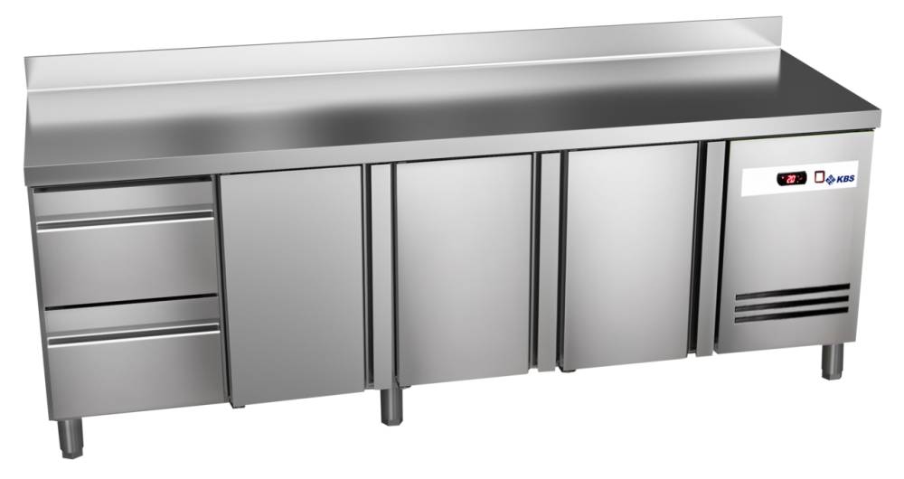 KBS Kühltisch Ready KT4002 mit Arbeitsplatte, Aufkantung 3 Türen 2 halbe Schublade