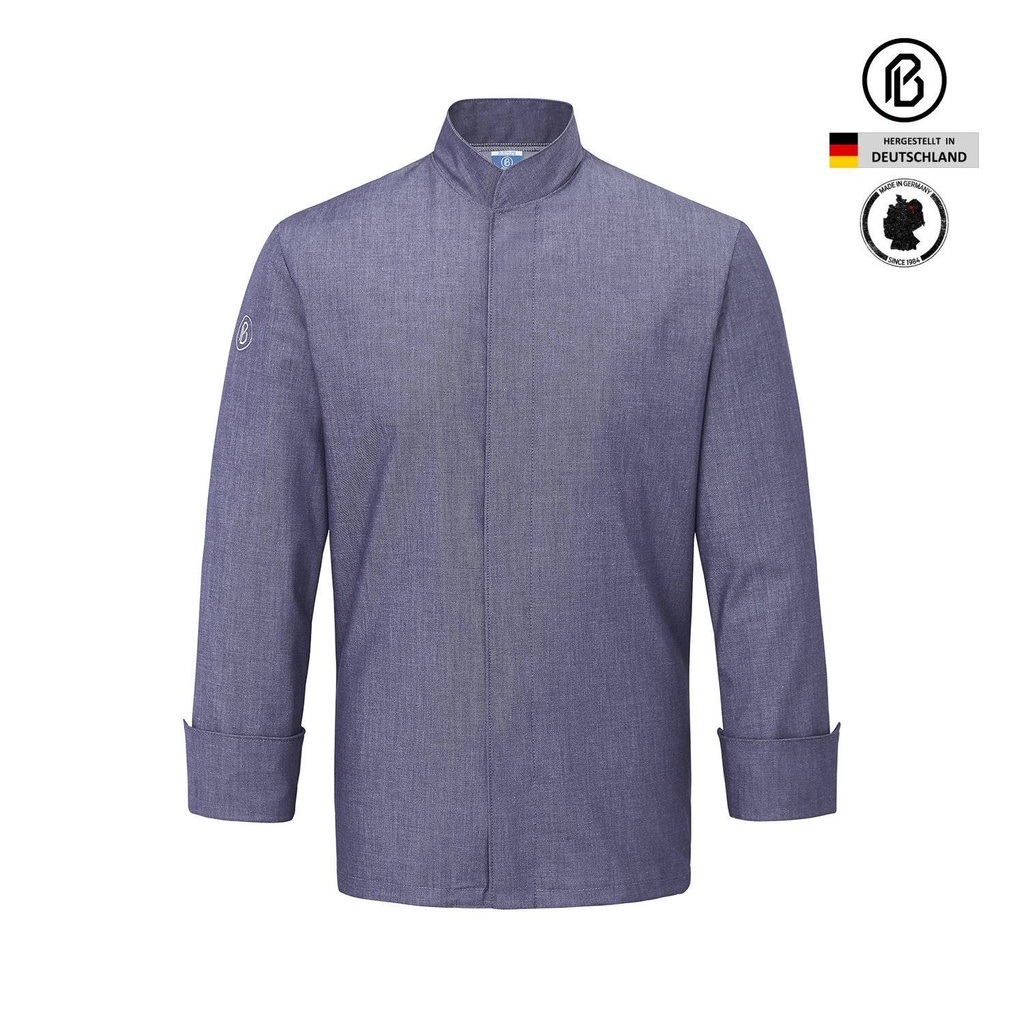 TRECK-ZERO, farbige Kochjacke, blaue Denim-Optik