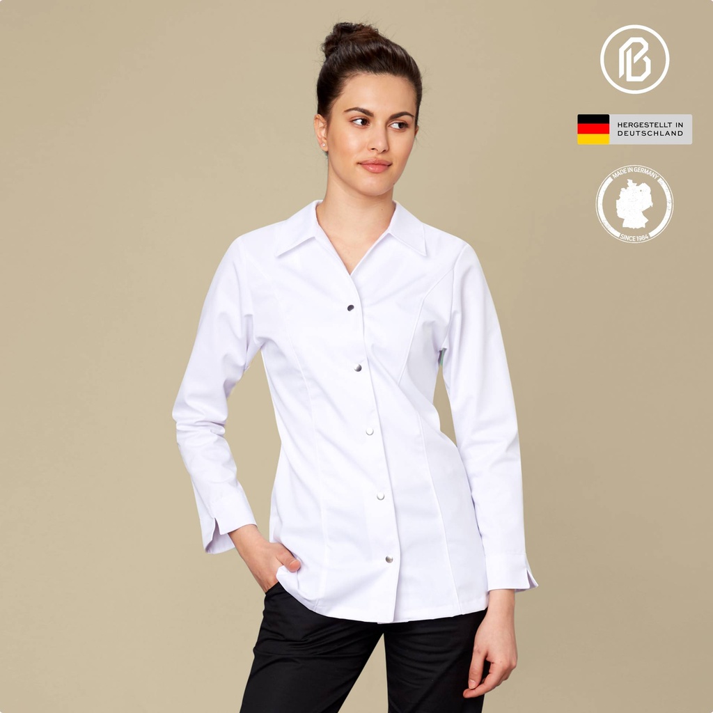 Satin-PIA, weiße Kochbluse