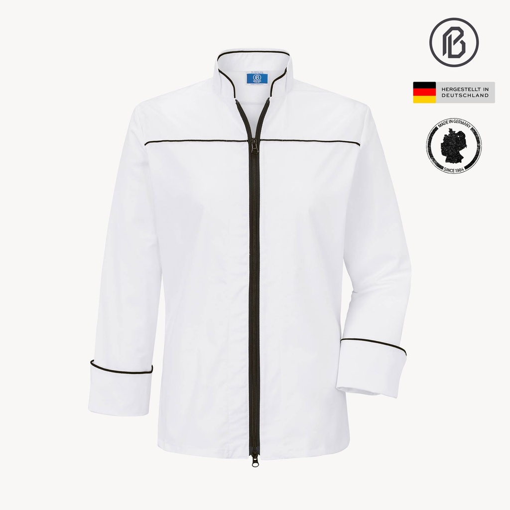 Satin-Riccarda, weiße Damen-Kochjacke