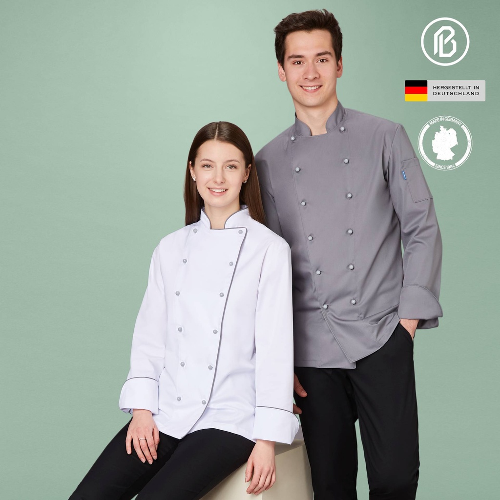 Satin-Spina, weiße Damen-Kochjacke