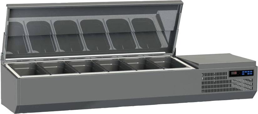 K+T Kühlaufsatz mit CNS-Deckel für 6 x GN 1/4, Behältertiefe 150 mm, steckerfertig