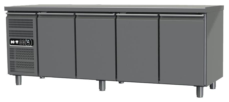 K+T Kühltisch GN 2/3, Korpushöhe 700 mm, abgekantete Arbeitsplatte, 4 Abteile, steckerfertig
