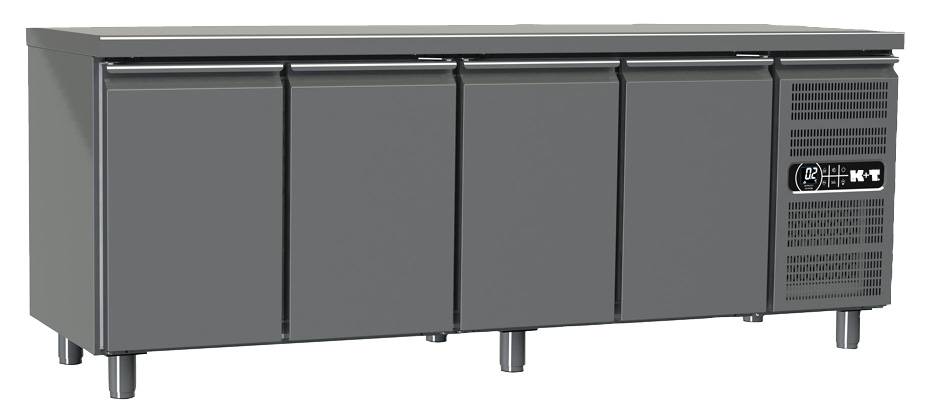 K+T Kühltisch GN 1/1, Korpushöhe 700 mm, abgekantete Arbeitsplatte, 4 Abteile, steckerfertig
