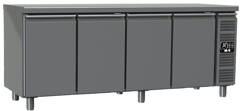 K+T Kühltisch GN 1/1, Korpushöhe 700 mm, abgekantete Arbeitsplatte, 4 Abteile, Zentralkühlung