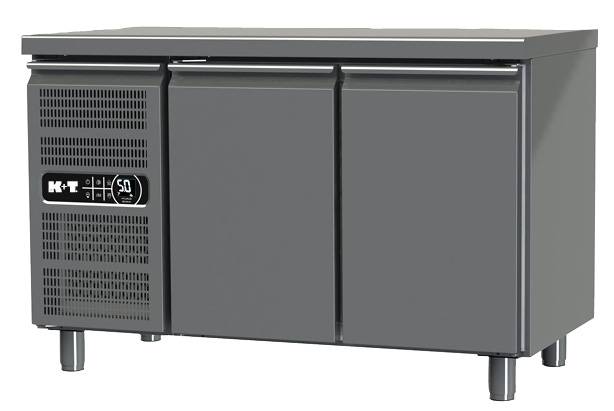 K+T Kühltisch EN 600 x 400, Korpushöhe 700 mm, abgekantete Arbeitsplatte, 2 Abteile, steckerfertig