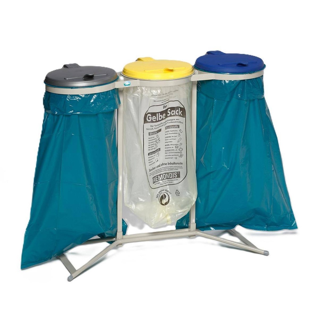 VAR® Abfallsammler/Müllsackständer/Wertstoffsammler 3-fach, stationär | für 3 x 120 Liter Mülllsäcke