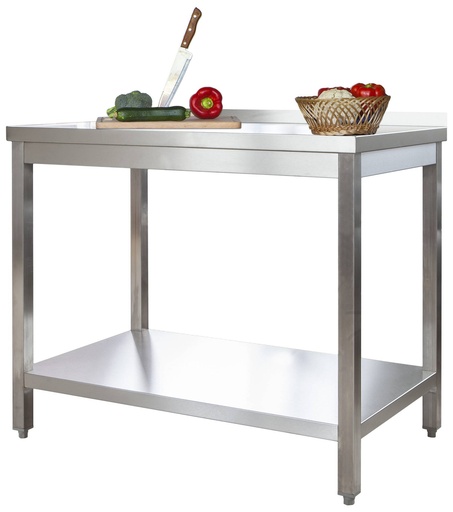 Edelstahl Arbeitstisch Profi 1600 x 600 mm - mit Grundboden und Aufkantung