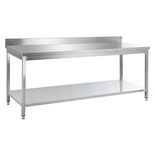 Edelstahl Arbeitstisch Basic 18x6 mit Grundboden und Aufkantung, zur Selbstmontage
