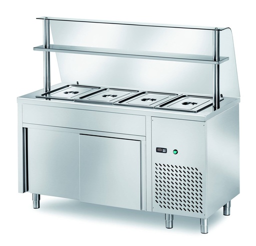 Ausgaben Kühltisch PROFI neutral mit Schiebetüren und Glasaufsatz 2000x700x1400 - 5x GN 1/1