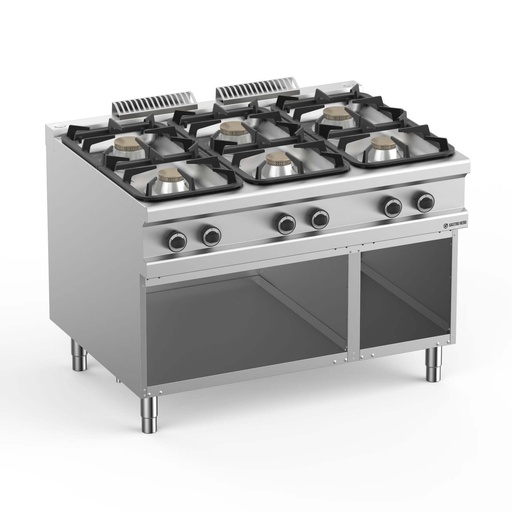 Gasherd  Serie 900 - 120/90 mit offenem Unterbau - 6 Kochstellen - 54 kW