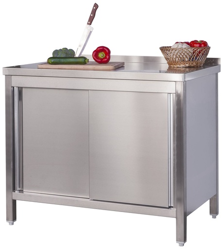 Edelstahl Arbeitsschrank Profi mit Schiebetüren und Aufkantung - 1200 x 700 mm