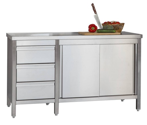 Edelstahl Arbeitsschrank Profi mit Schiebetüren und 3 Schubladen 1400 x 700 x 850 mm