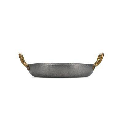 Servierschale mit goldenem Griff, Gehämmert, Ø 24 cm, H 5 cm