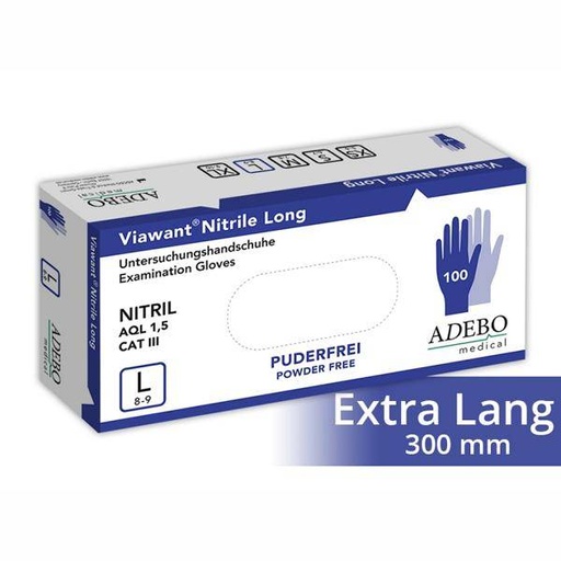 Einweghandschuhe Nitril, LG puderfrei, blau 30 cm lang, "Viawant Nitrile Long", 100 Stück/Box | Größe XS