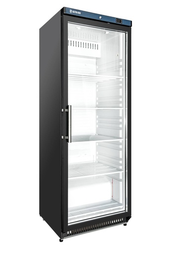 Lagerkühlschrank ECO 400 mit Glastür, Innenraum aus Kunststoff, schwarz