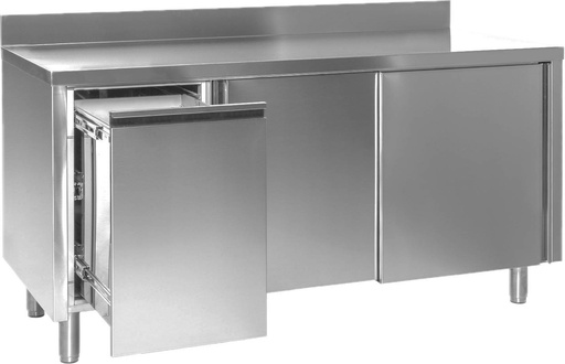 Arbeitsschrank mit Abfallbehälter links, mit Aufkantung, Bautiefe 600 mm | 120x600x850 mm