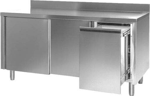 Arbeitsschrank mit Abfallbehälter rechts, mit Aufkantung, Bautiefe 600 mm | 160x600x850 mm
