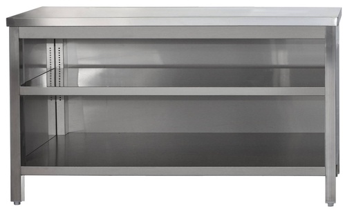 Edelstahl Arbeitsschrank offen mit höhenverstellbaren Zwischenboden | Bautiefe 800mm |  AISI 304