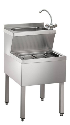 Handwasch-Ausgussbecken-Kombination Edelstahl Bautiefe 600 mm