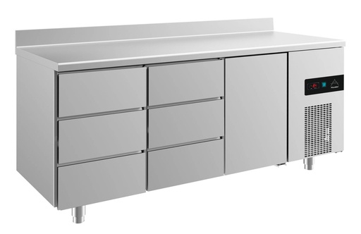 Kühltisch -2 bis +8°C 1865x700x850mm mit 1x Tür und 2x drei Schubladen u. Aufkantung