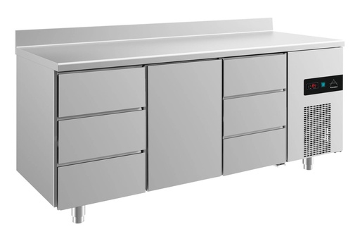 Kühltisch -2 bis +8°C 1865x700x850mm mit 1x Tür und 2x drei Schubladen u. Aufkantung