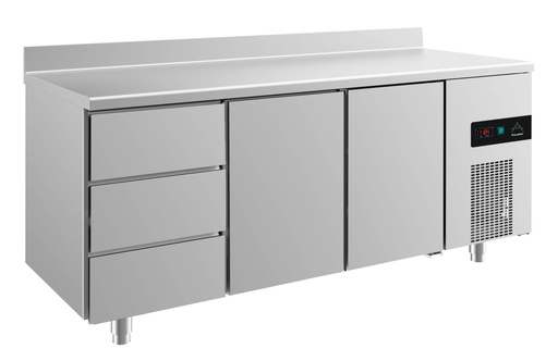 Kühltisch -2 bis +8°C 1865x700x850mm mit 2x Türen und 1x drei Schubladen u. Aufkantung