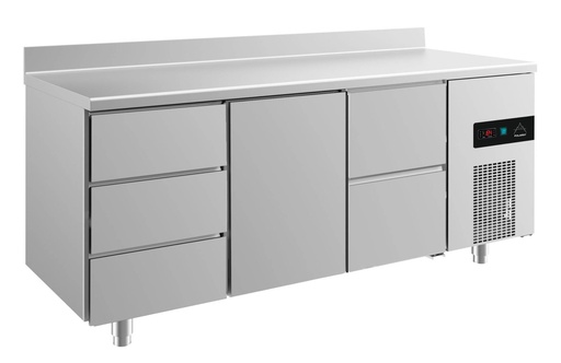 Kühltisch -2 bis +8°C 1865x700x850mm mit 1x Tür, 1x zwei Schubladen und 1x drei Schubladen u. Aufkantung