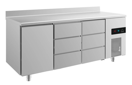 Kühltisch -2 bis +8°C 1865x700x850mm mit 1x Tür und 2x drei Schubladen u. Aufkantung