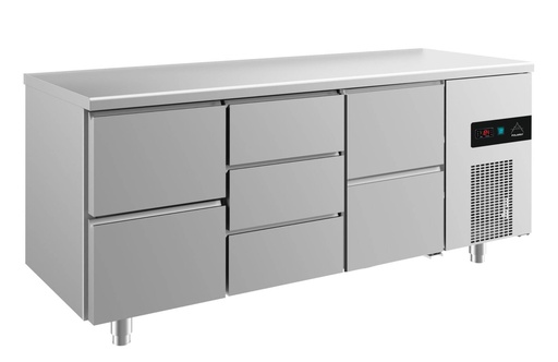 Kühltisch -2 bis +8°C 1865x700x850mm mit 2x zwei Schubladen und 1x drei Schubladen